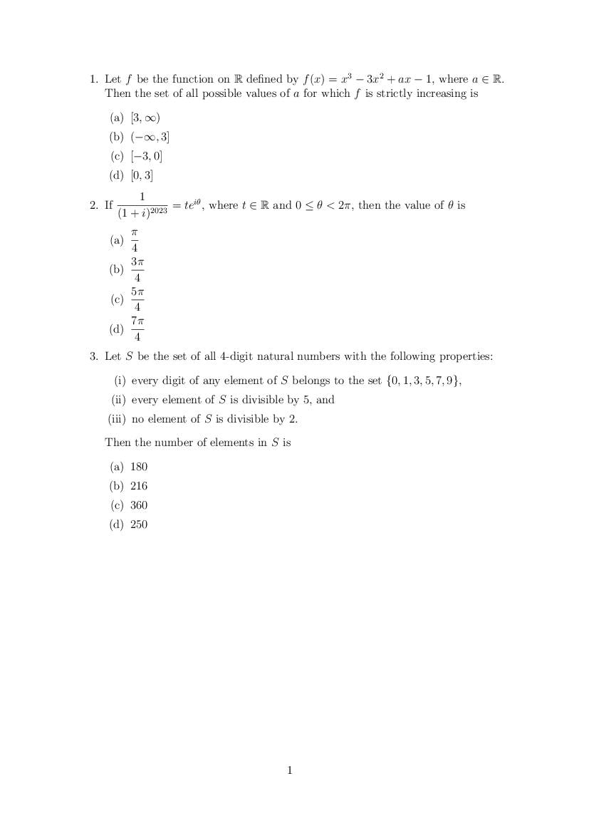 NEST Exam 2023 Question Paper Mathematics Shift II - Page 1