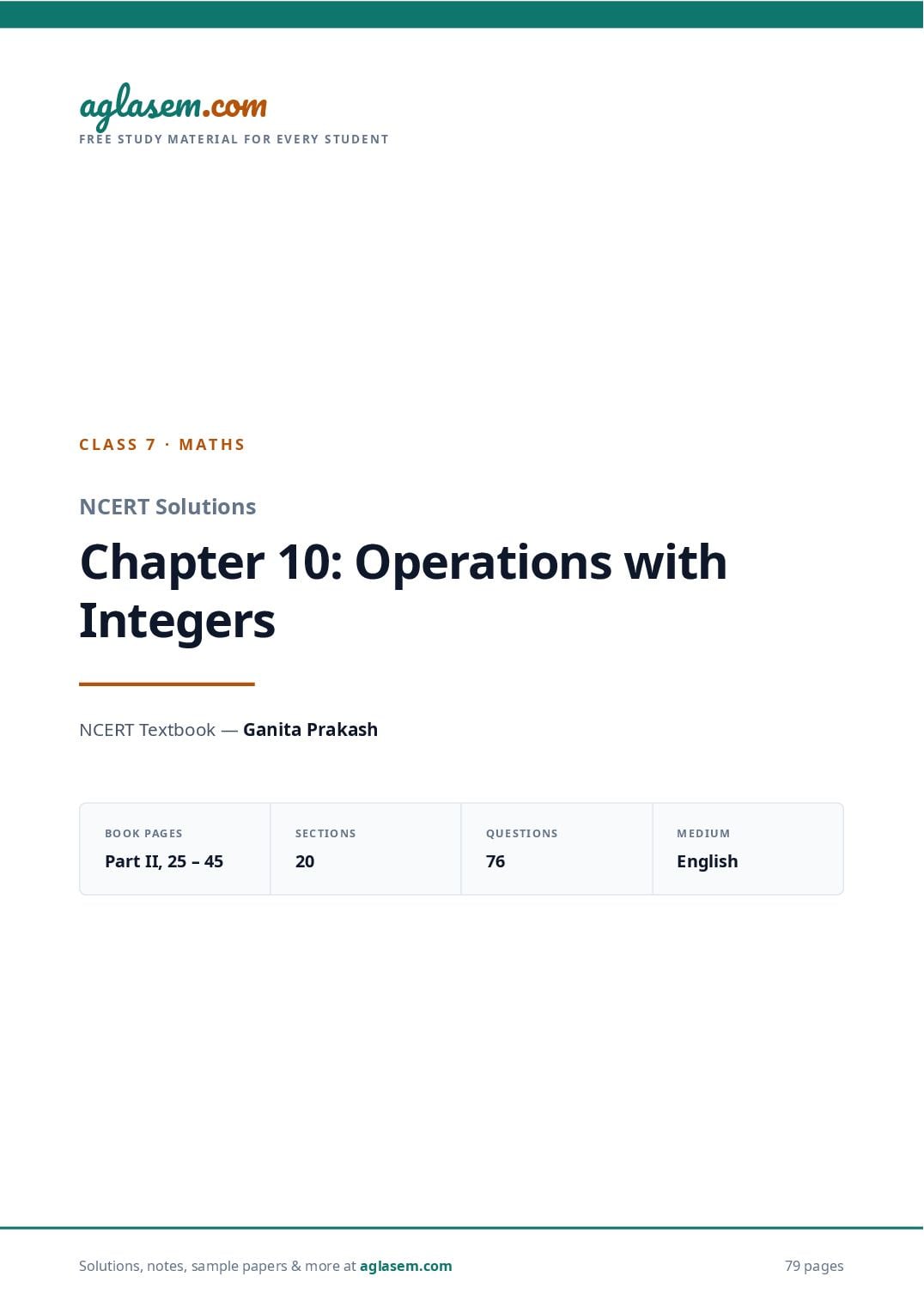 NCERT Solutions Class 7 Maths Chapter 10 Operations with Integers - Page 1 of 80