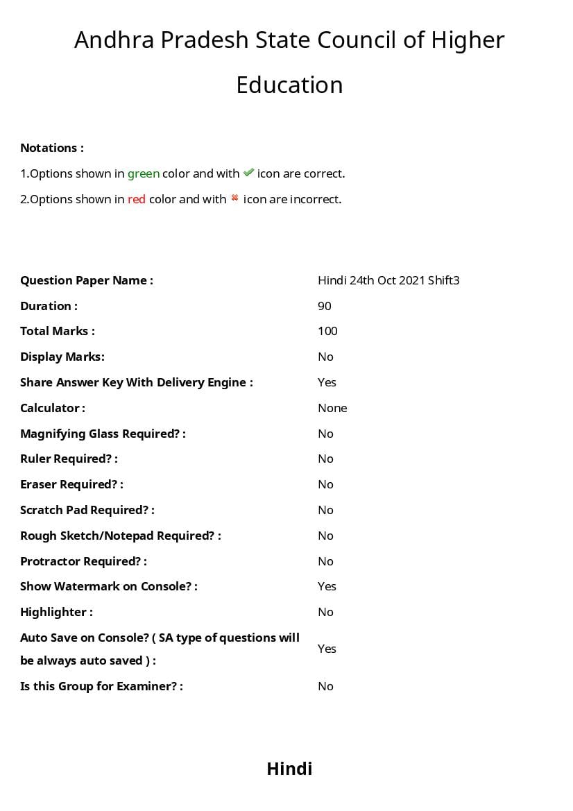 AP PGCET 2021 Question Paper with Answer Key Hindi - Page 1