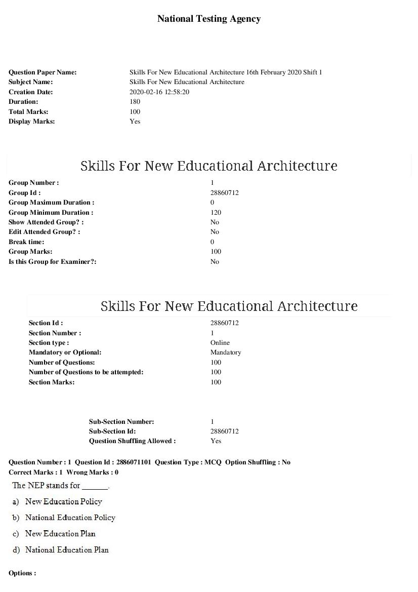 ARPIT 2020 Question Paper for Skills For New Educational Architecture - Page 1 of 41