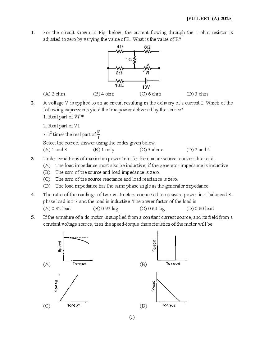 PULEET 2025 Question Paper - Page 1 of 14