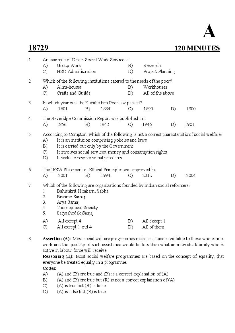 Kerala SET 2018 Jul Question Paper Social Work - Page 1 of 17