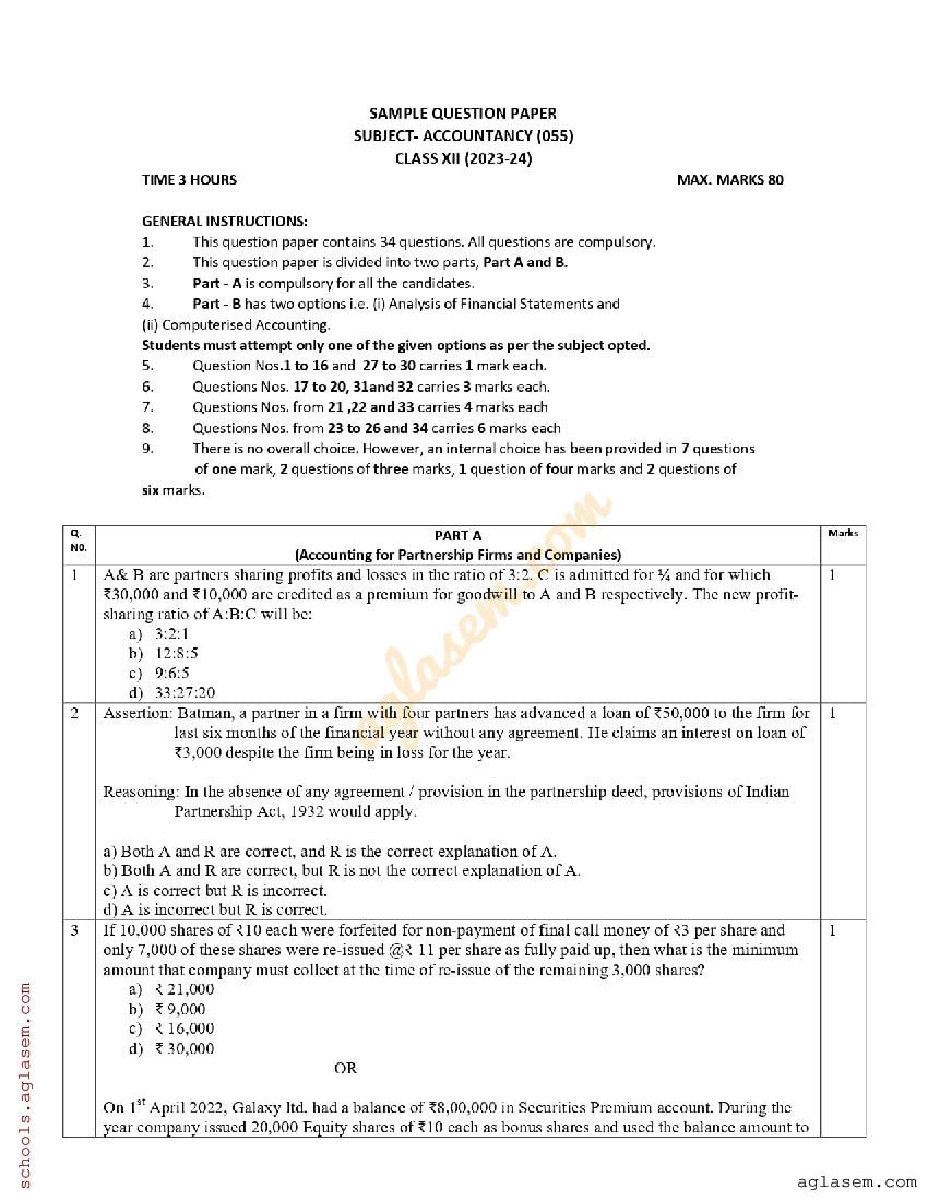 UP Board Class 12 Pre-Board Question Paper 2024 Accountancy - Page 1