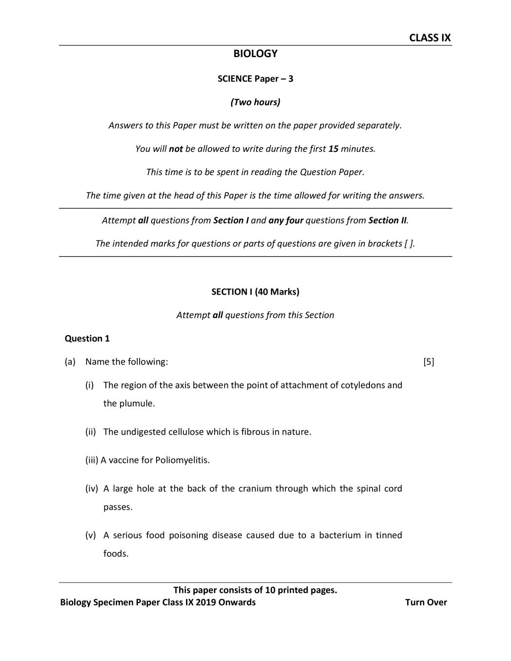 ICSE Class 9 Biology Sample Paper 2024 (PDF) OneEdu24