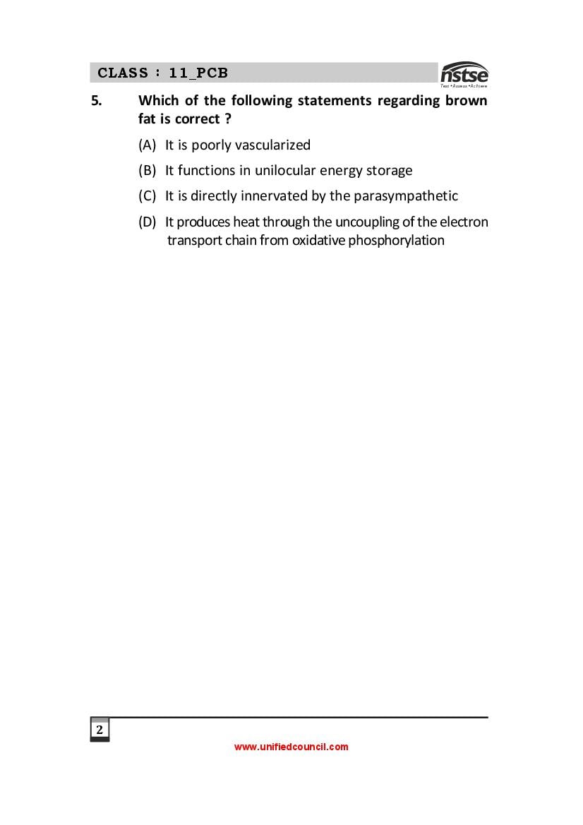 NSTSE Sample Papers for Class 11 – Unified Council Sample Questions PDF