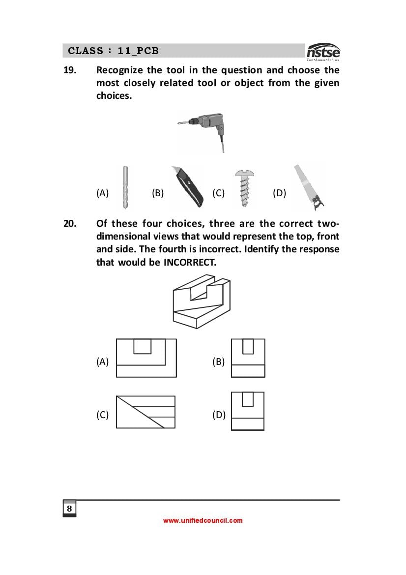 NSTSE Sample Papers for Class 11 – Unified Council Sample Questions PDF