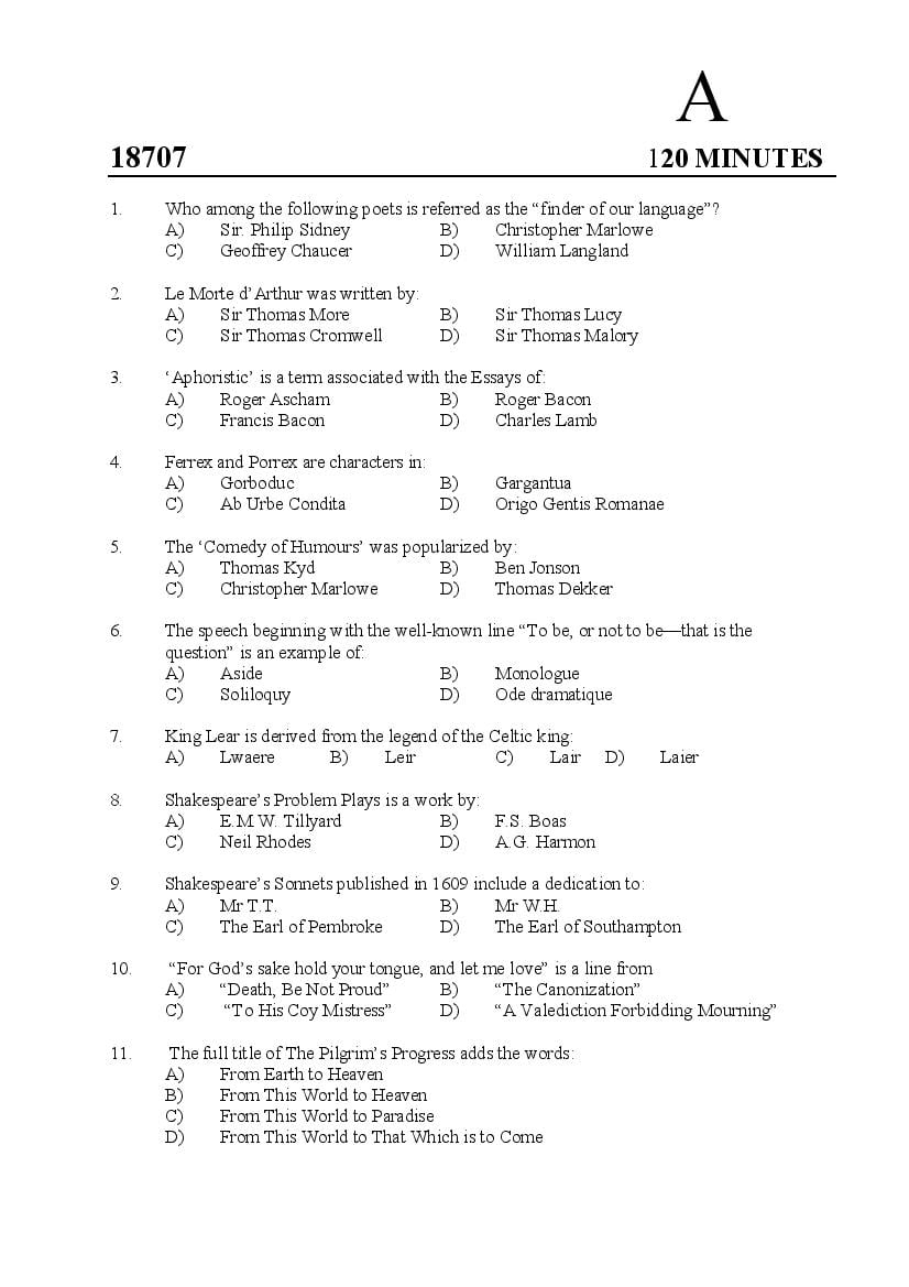 Kerala SET 2018 Jul Question Paper English - Page 1 of 11