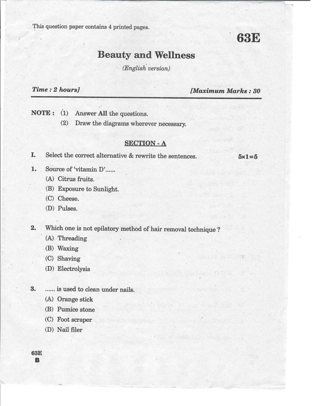 AP 10th Class Question Paper 2019 Beauty and Wellness (English Medium) - Page 1