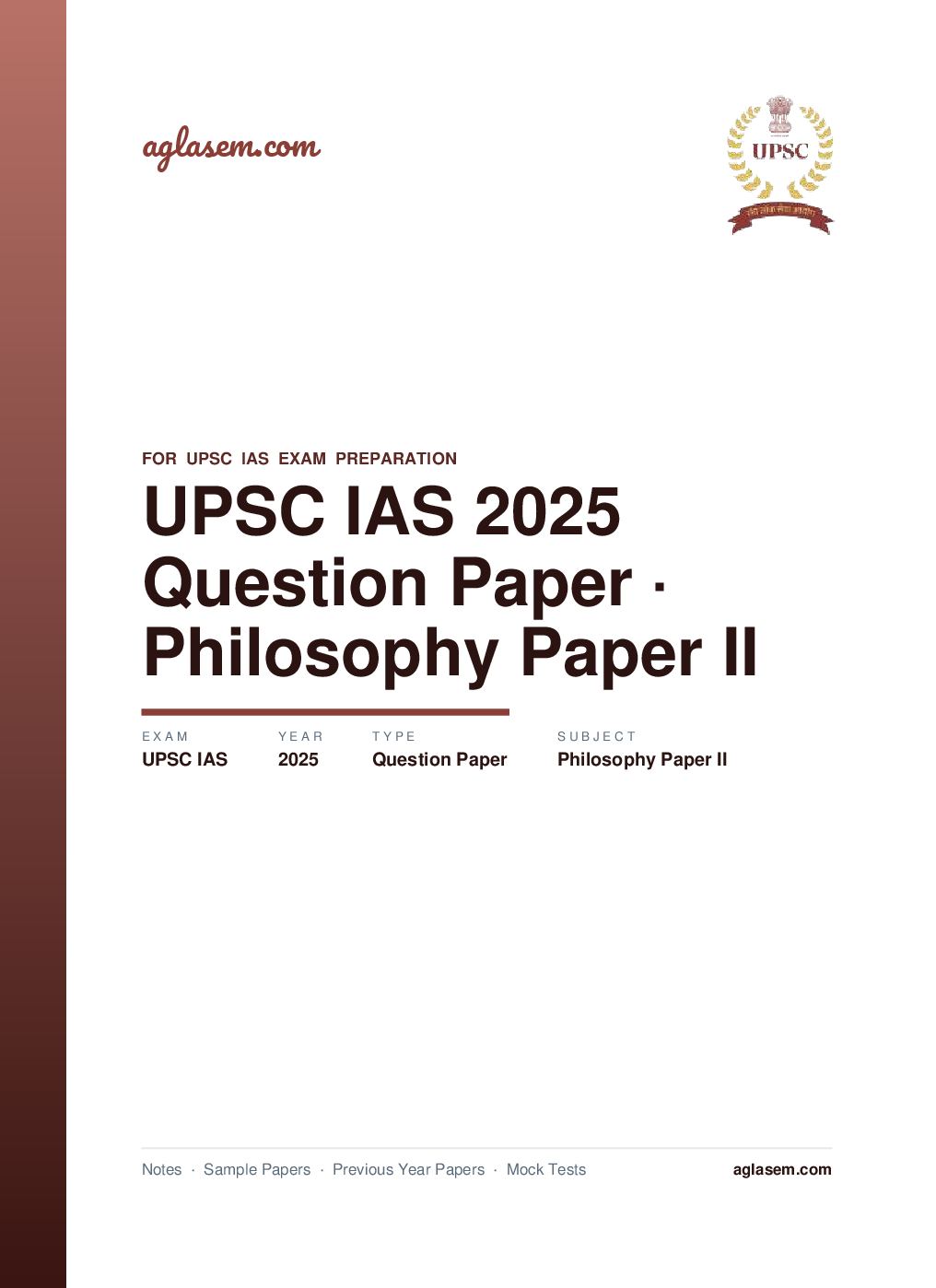 UPSC IAS 2025 Question Paper for Philosophy Paper II - Page 1 of 7