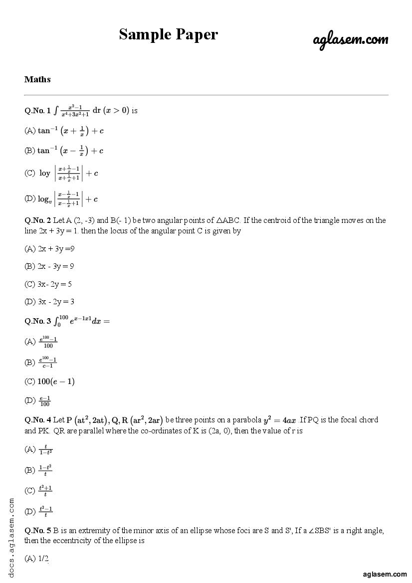 WBJEE 2023 Sample Paper Maths - Page 1