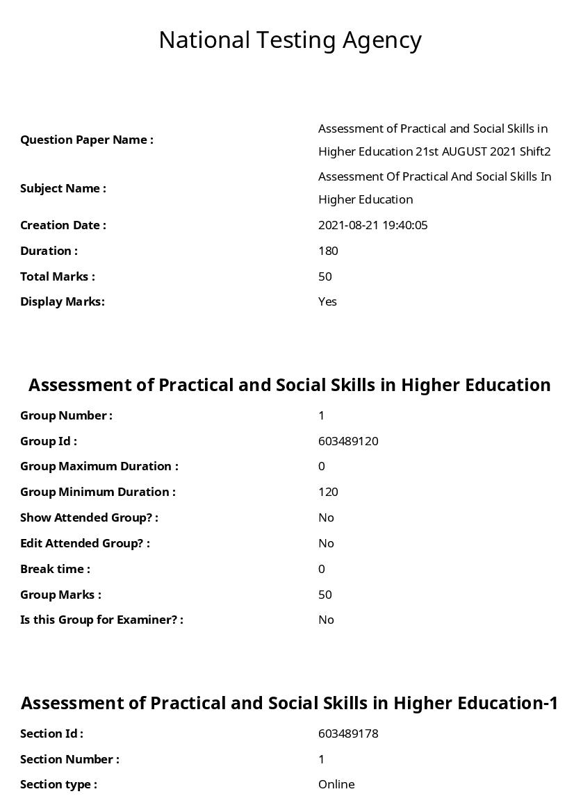 ARPIT 2021 Question Paper for Assessment of Practical and Social Skills in Higher Education - Page 1 of 28