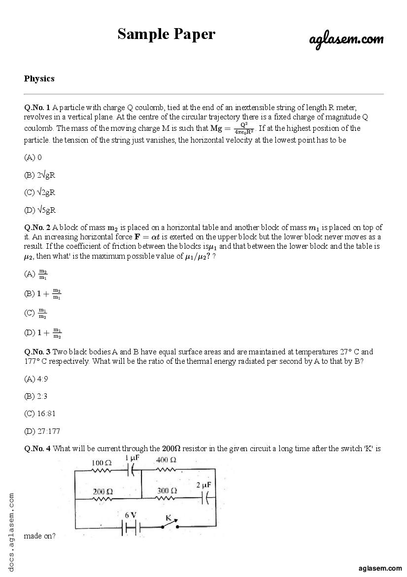 WBJEE 2023 Sample Paper Physics - Page 1