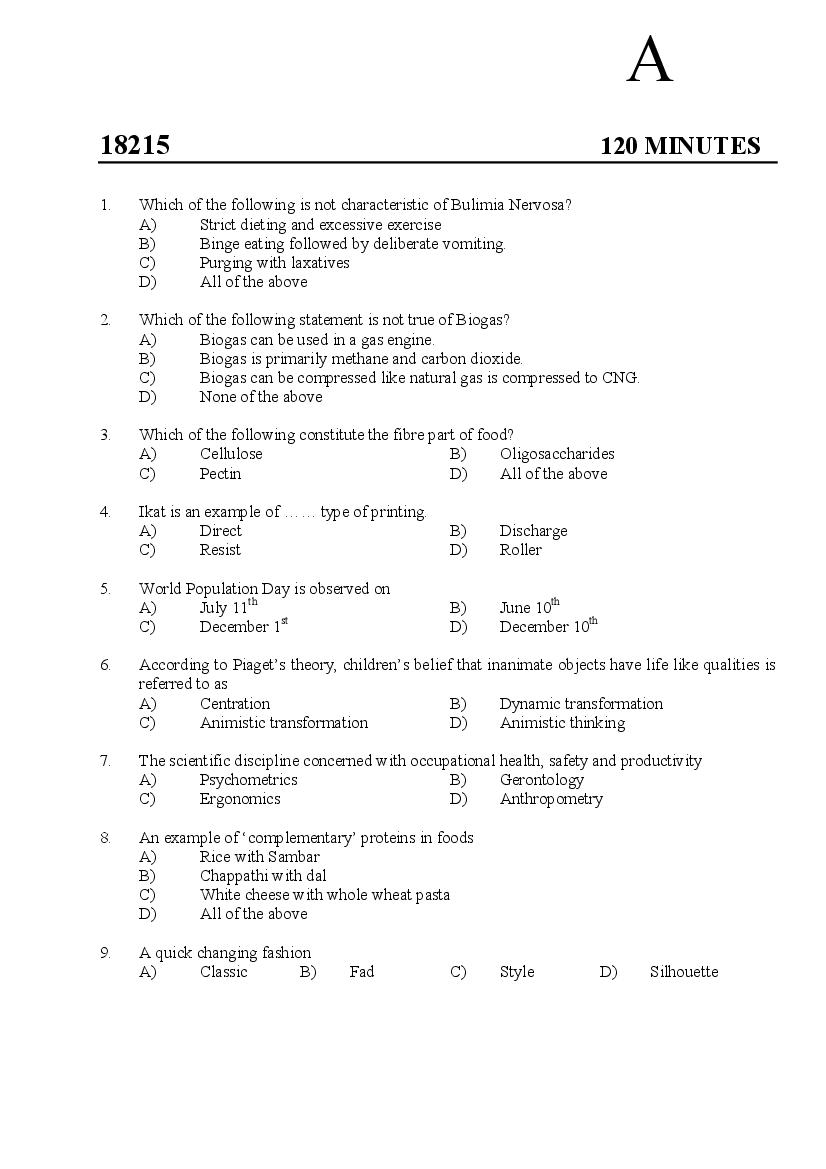 Kerala SET 2018 Feb Question Paper Home Science - Page 1 of 14