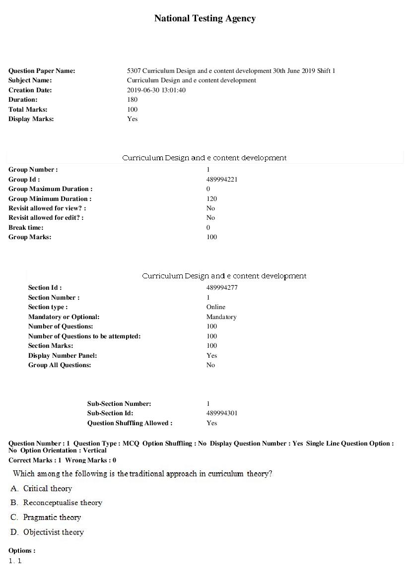 ARPIT 2019 Question Paper for Curriculum Design and e content Development Shift 1 - Page 1 of 34