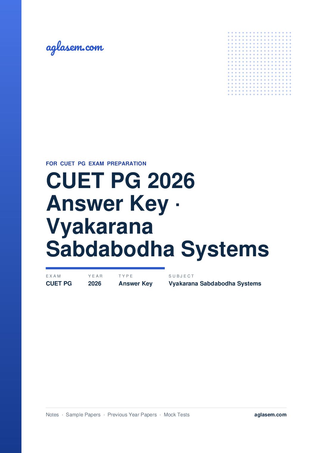 CUET PG 2026 Answer Key Vyakarana and Sabdabodha Systems - Page 1 of 2