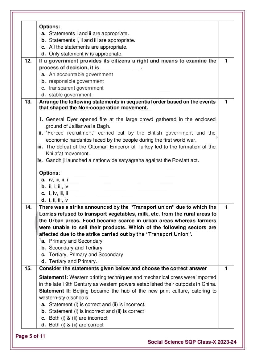 Class 10 Social Science Sample Paper 2023 24 Pdf