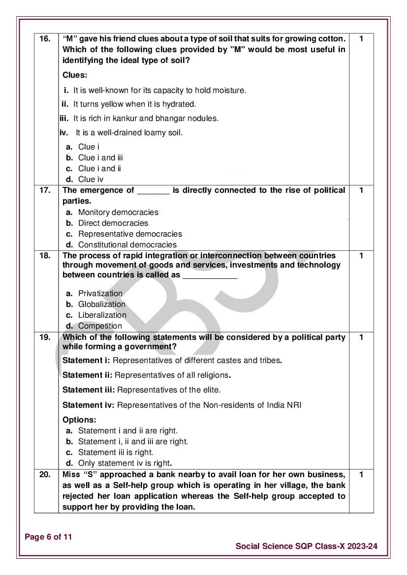 sample paper social science term 2 class 10th