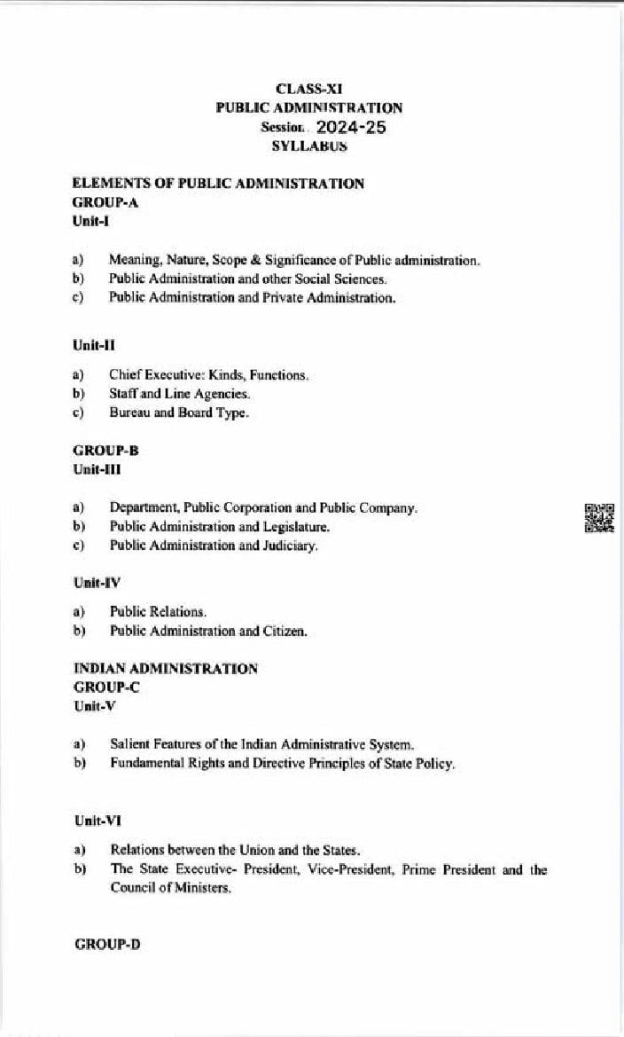 PSEB Class 11 Public Administration Syllabus (PDF)