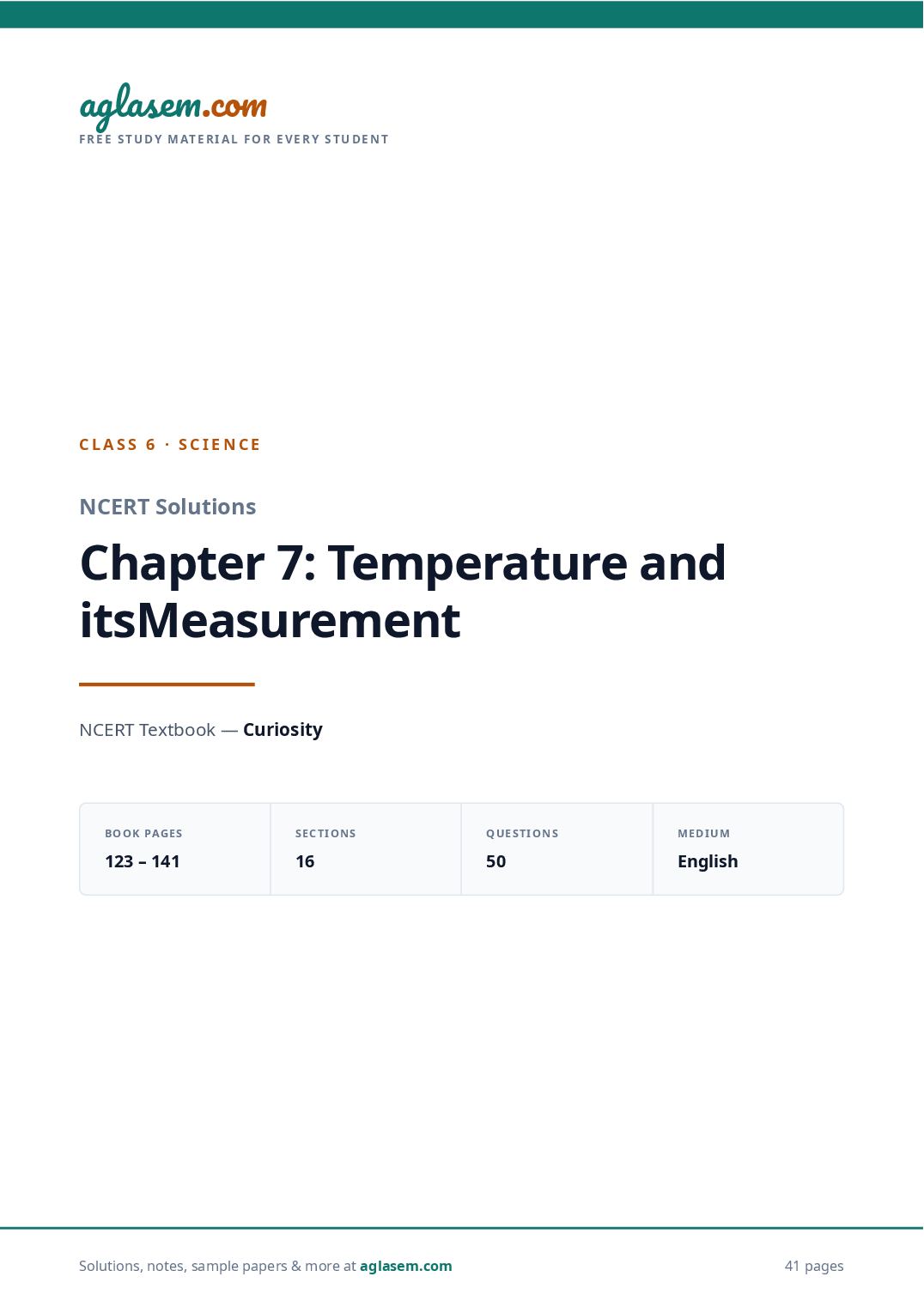 NCERT Solutions Class 6 Science Chapter 7 Temperature and Its Measurement - Page 1 of 42