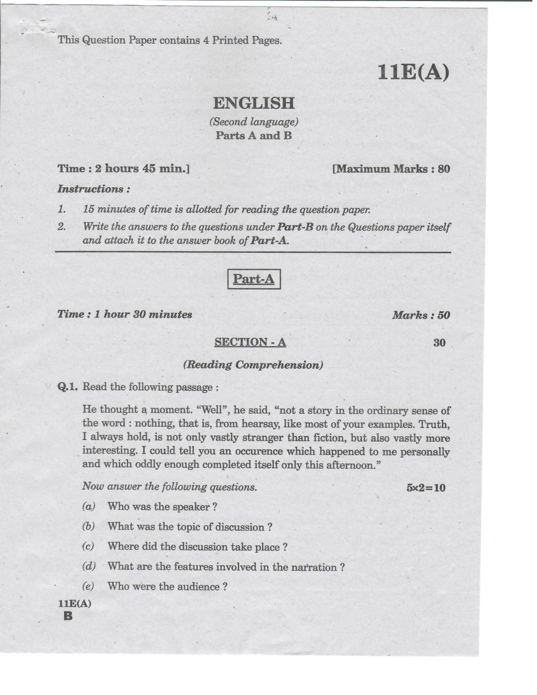 AP 10th Class Question Paper 2019 English (2nd Language) - Page 1