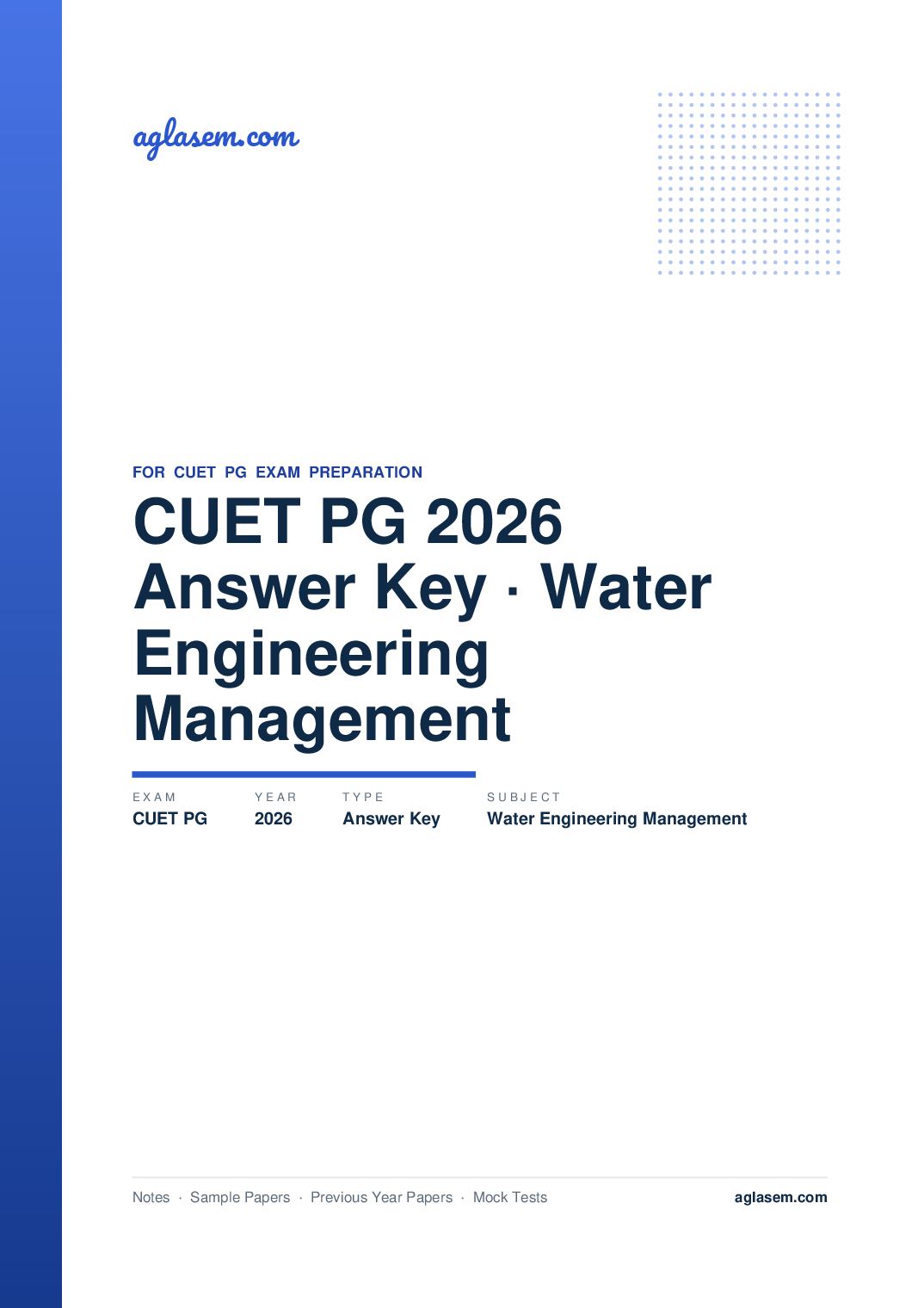 CUET PG 2026 Answer Key Water Engineering and Management - Page 1 of 2