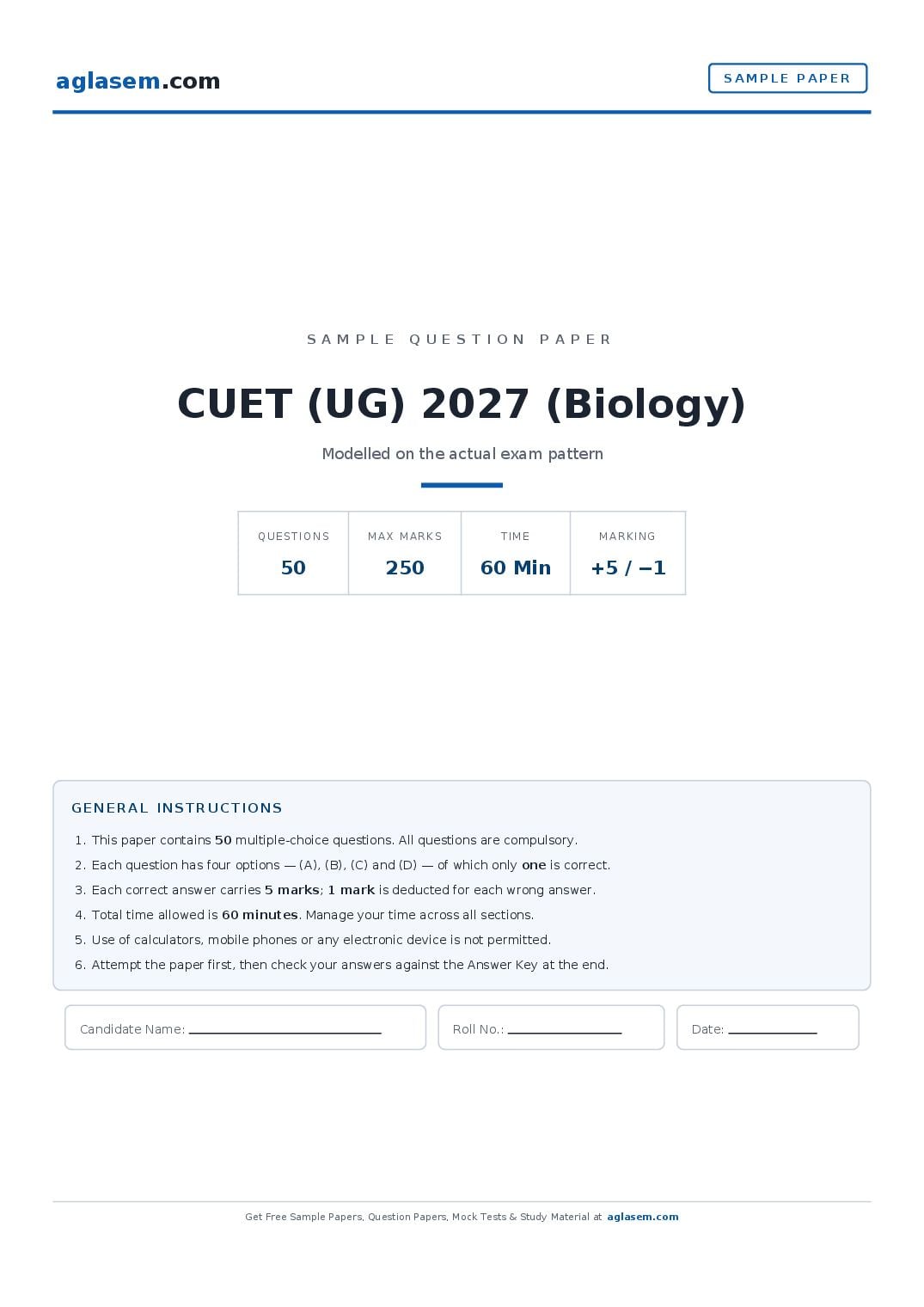 CUET (UG) 2027 Sample Paper (Biology) - Page 1 of 17