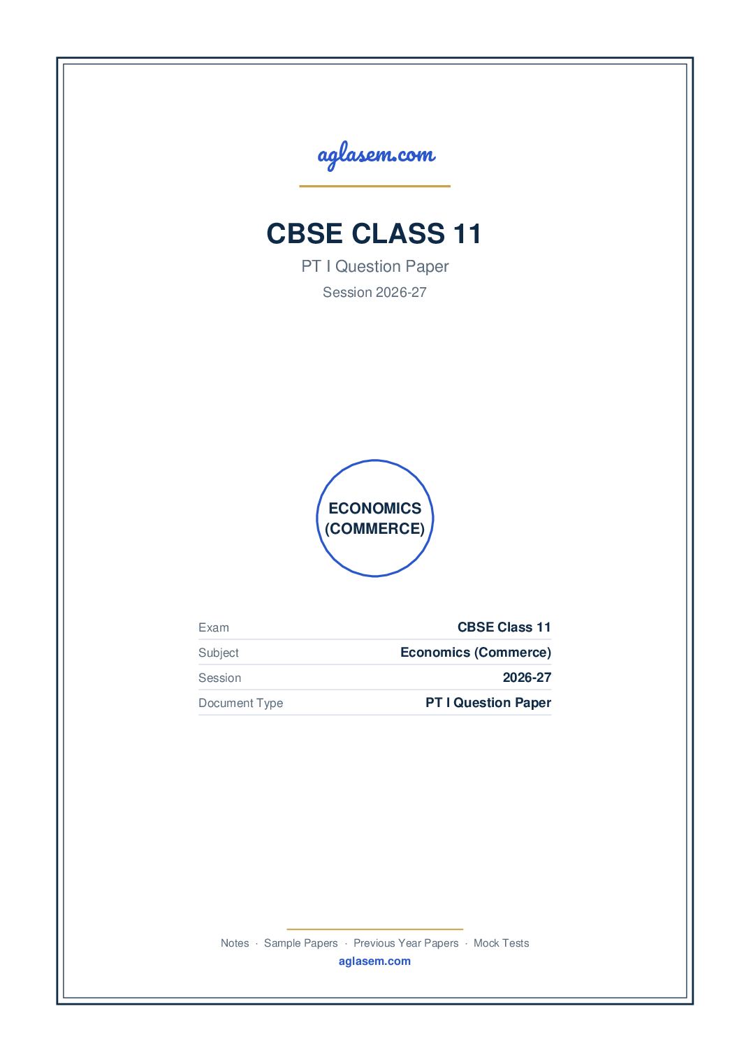 Class 11 PT I Question Paper 2026-27 Economics (Commerce) - Page 1 of 4