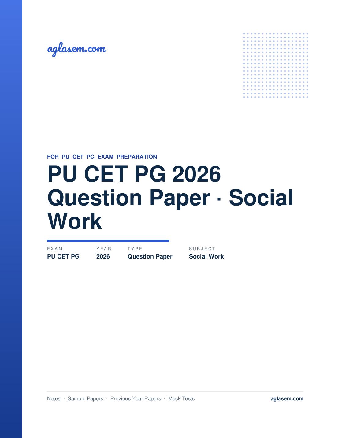 PU CET PG 2026 Question Paper Social Work - Page 1 of 7