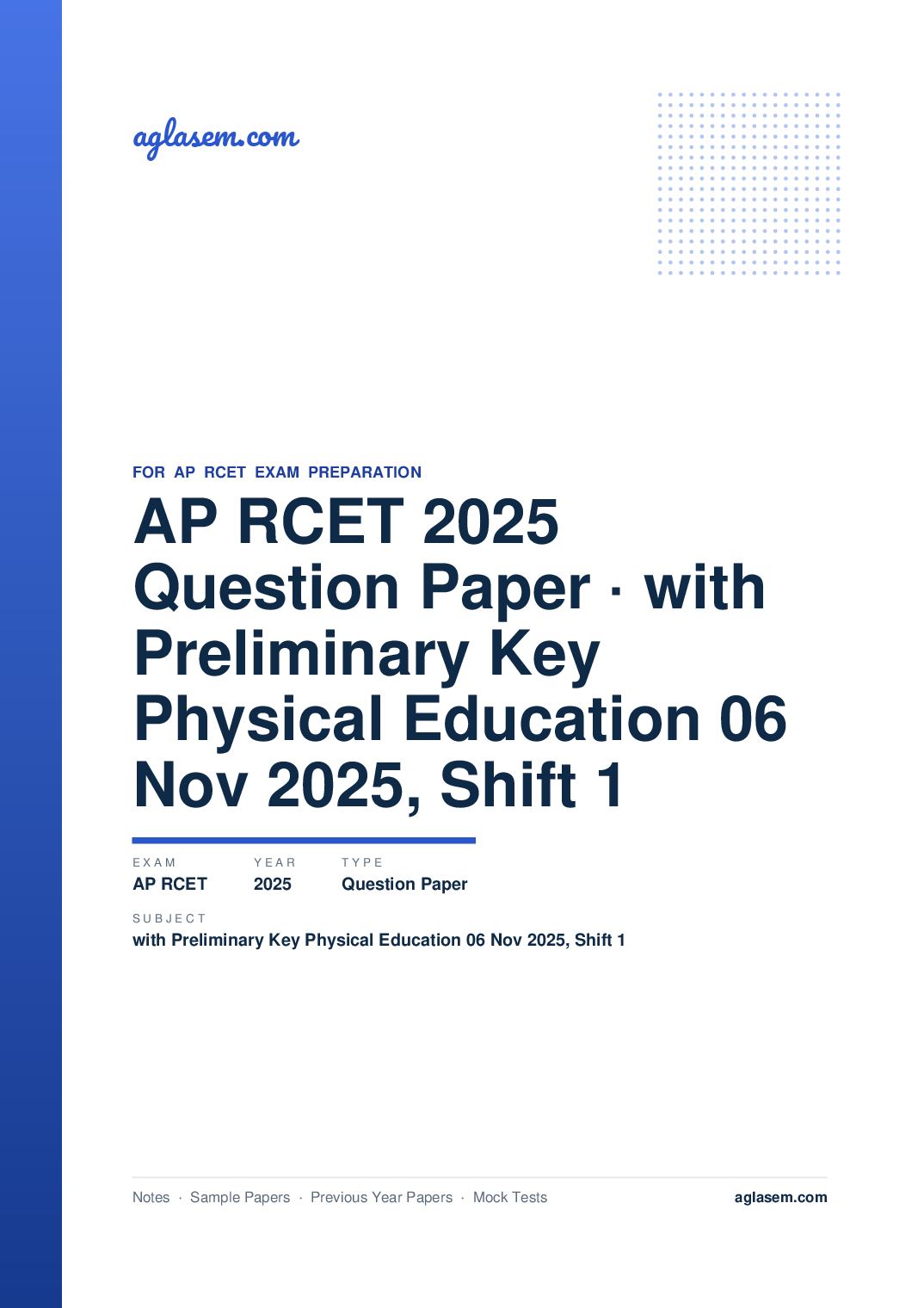 AP RCET 2025 Question Paper with Preliminary Key Physical Education 06 Nov 2025, Shift 1 - Page 1 of 67