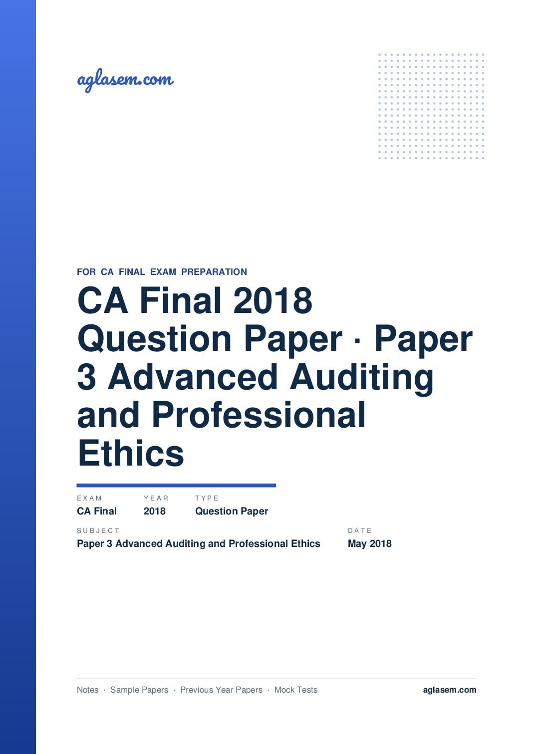 CA Final May 2018 Question Paper Paper 3 Advanced Auditing and Professional Ethics - Page 1 of 9