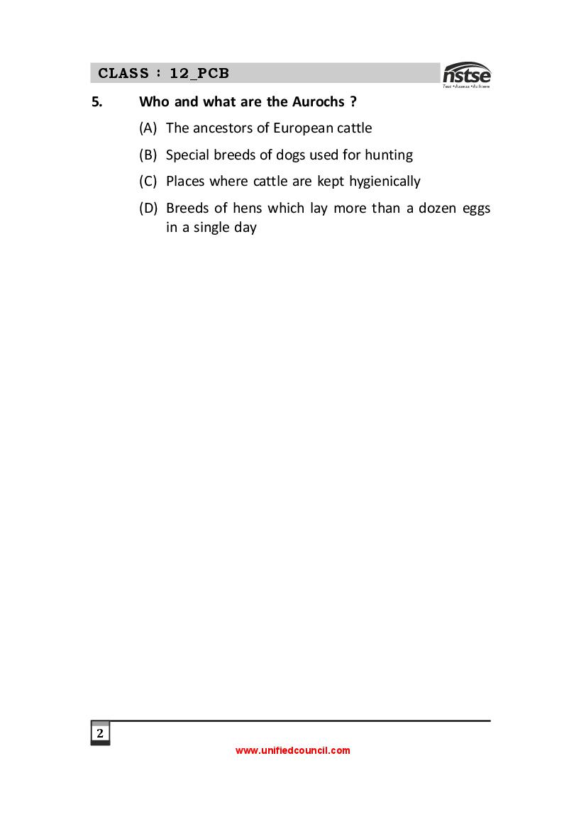 NSTSE Sample Papers for Class 12 – Unified Council Sample Questions PDF