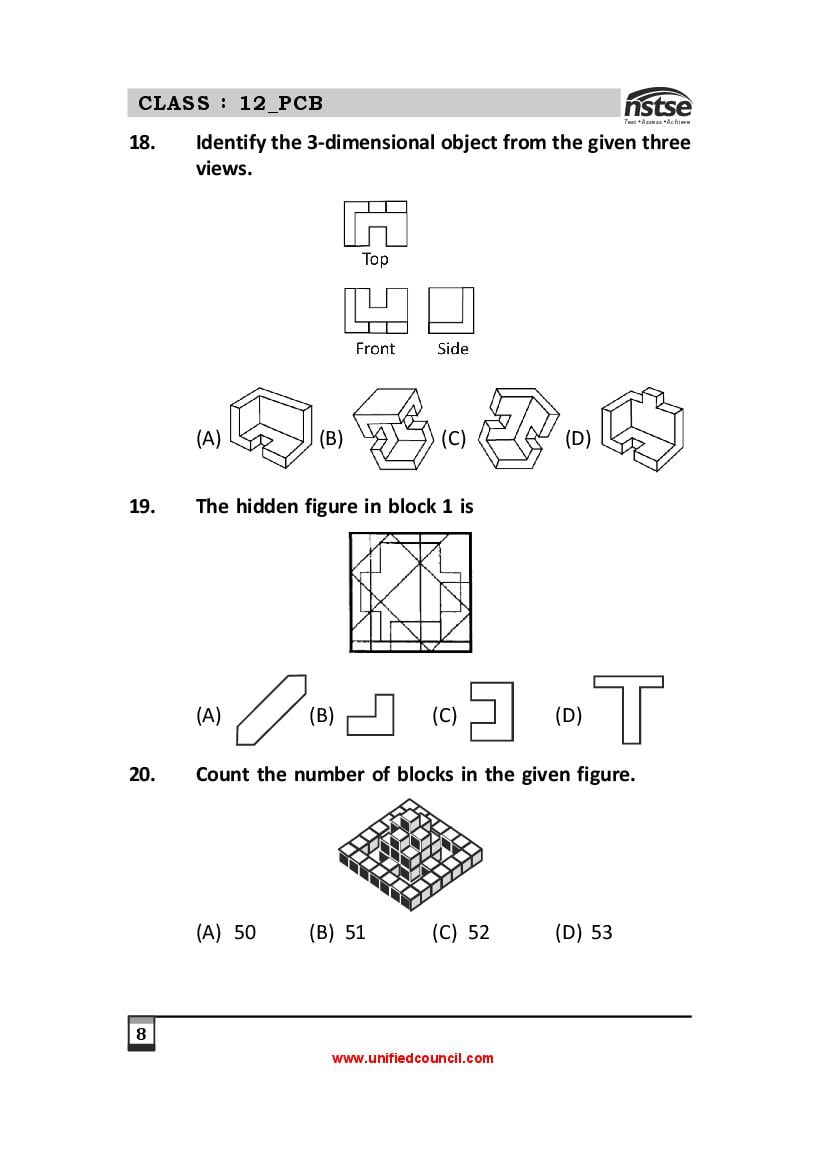NSTSE Sample Papers for Class 12 – Unified Council Sample Questions PDF