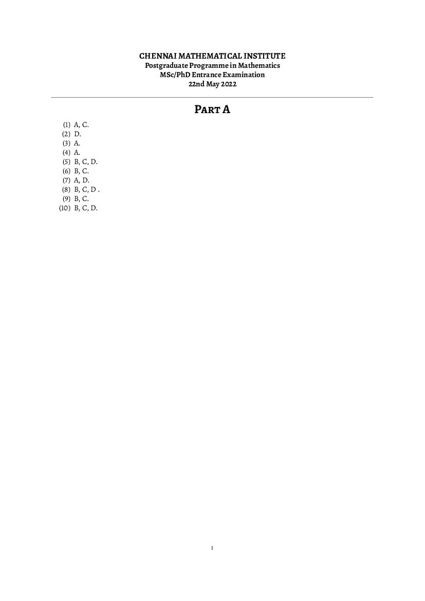 CMI Entrance Exam 2022 Question Paper Solution M.Sc Maths - Page 1