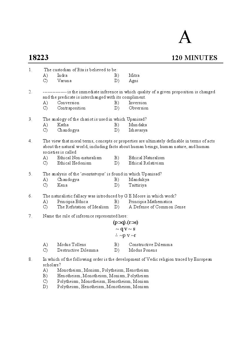 Kerala SET 2018 Feb Question Paper Philosophy - Page 1 of 14