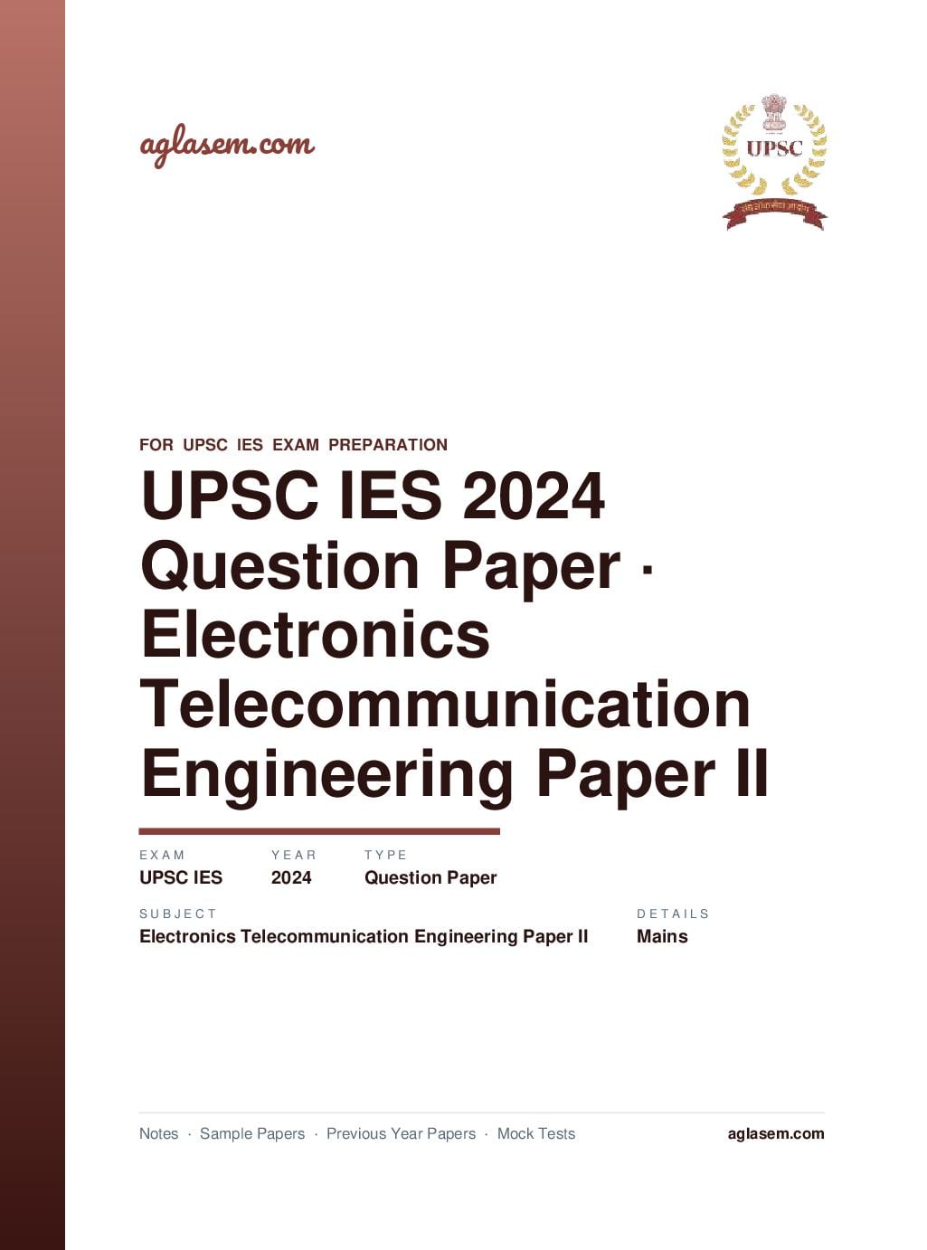 UPSC IES 2024 (Mains) Question Paper for Electronics and Telecommunication Engineering Paper II - Page 1 of 9