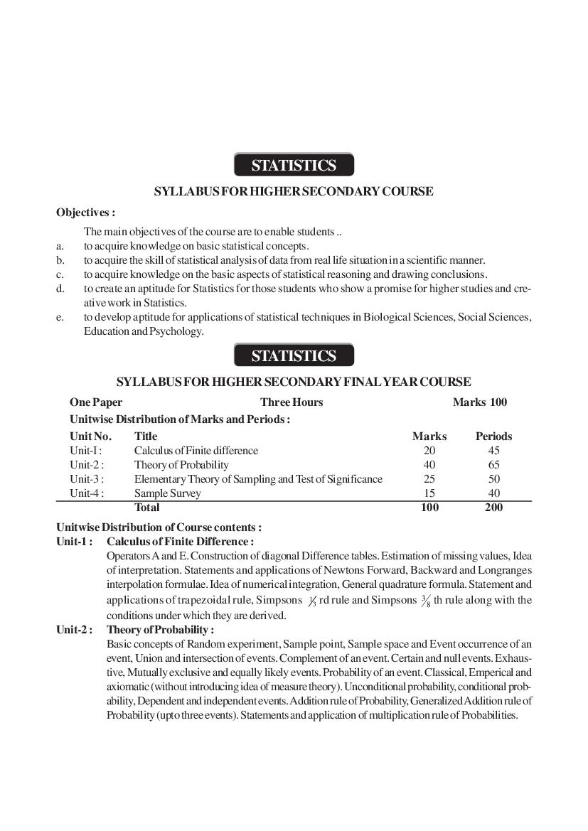 AHSEC 2nd Year Syllabus 2024 Statistics - Page 1
