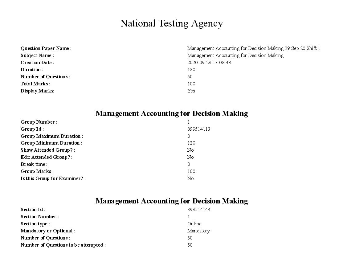 SWAYAM 2020 Question Paper Management Accounting for Decision Making - Page 1 of 27