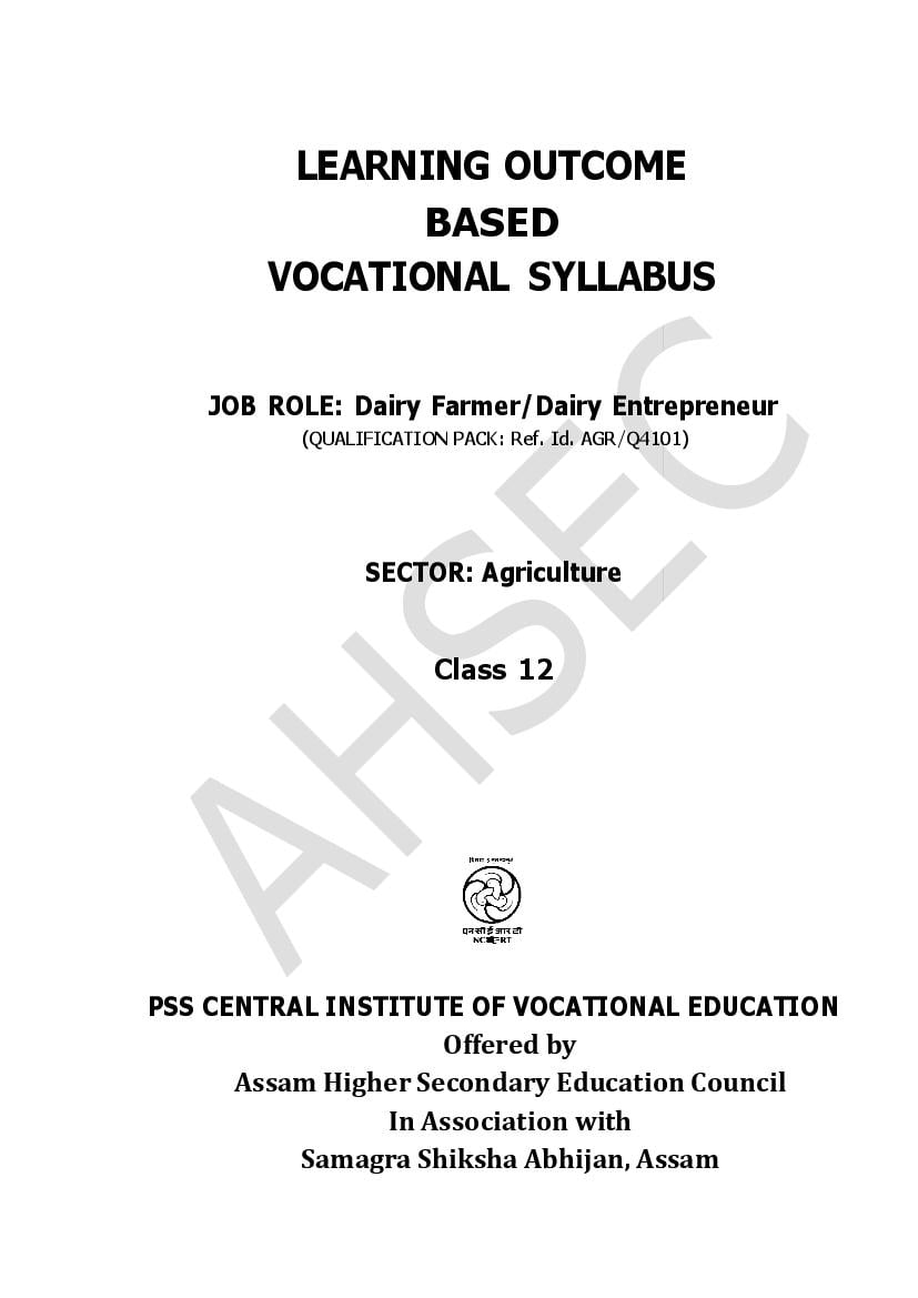 AHSEC 2nd Year Syllabus 2024 Skilled Subjects - IT ITES, Retail Trade, Agriculture, Florculturist, Health Care, Security, Tourism, Beauty Wellness, Automotive, Electronics - Page 1