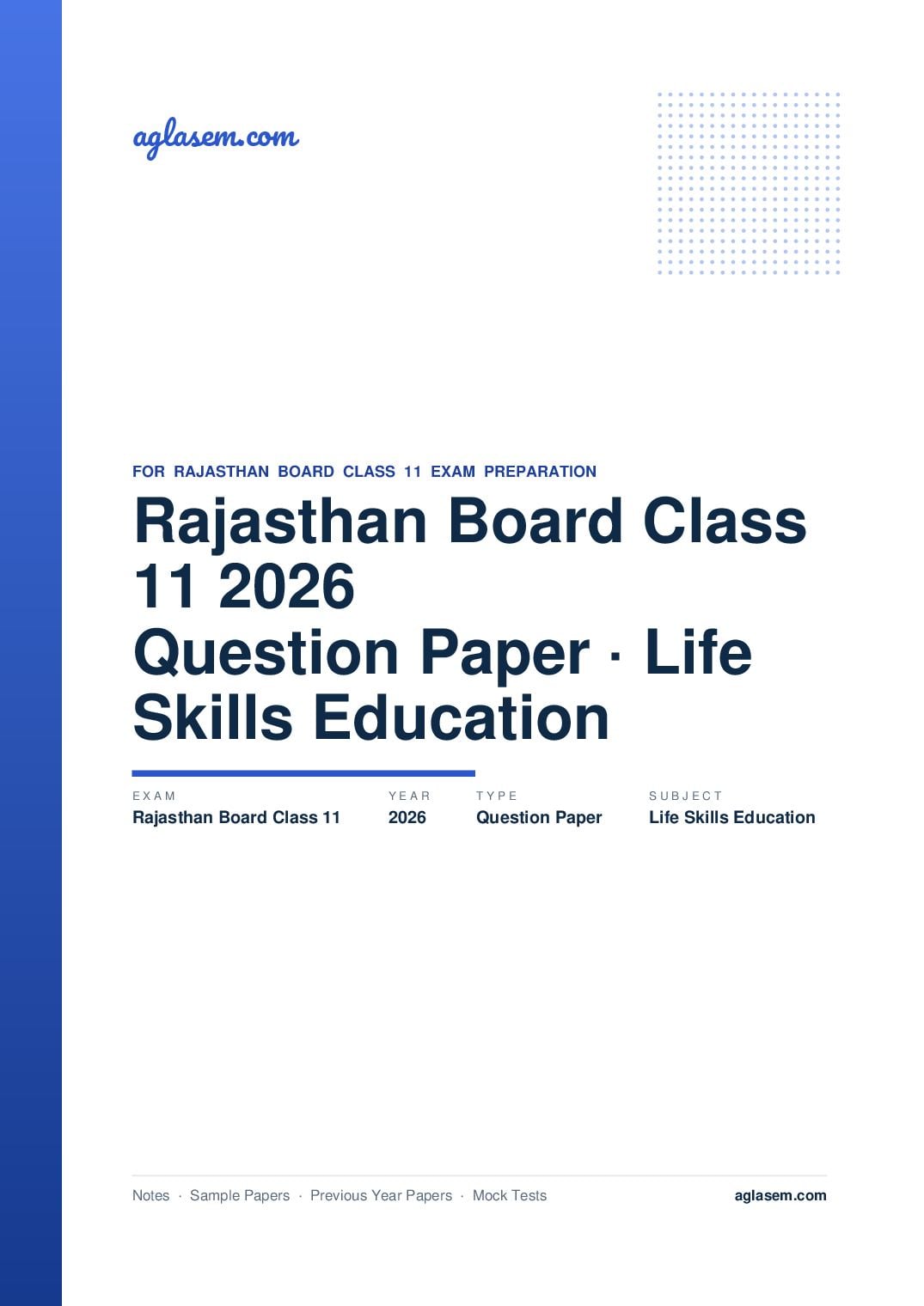 Rajasthan Board Class 11 Question Paper 2026 Life Skills Education - Page 1 of 3