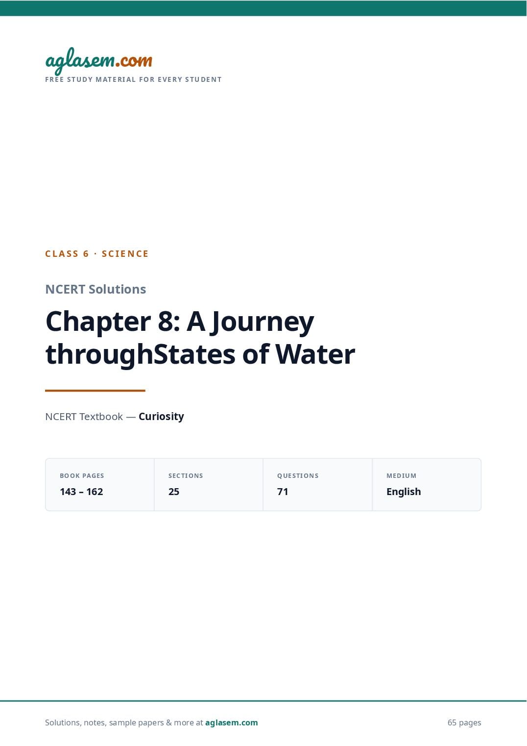 NCERT Solutions Class 6 Science Chapter 8 a Journey Through States of Water - Page 1 of 66