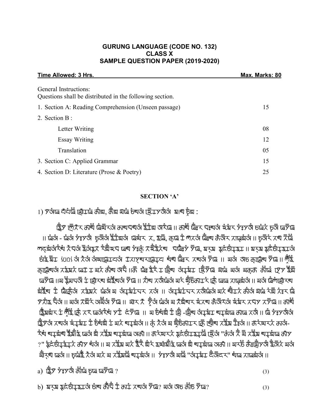 CBSE Class 10 Sample Paper 2020 for Gurung - Page 1
