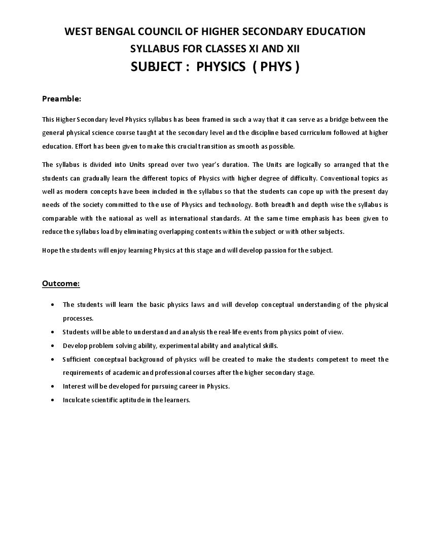 WBCHSE Class 12 Syllabus 2024 Physics - Page 1