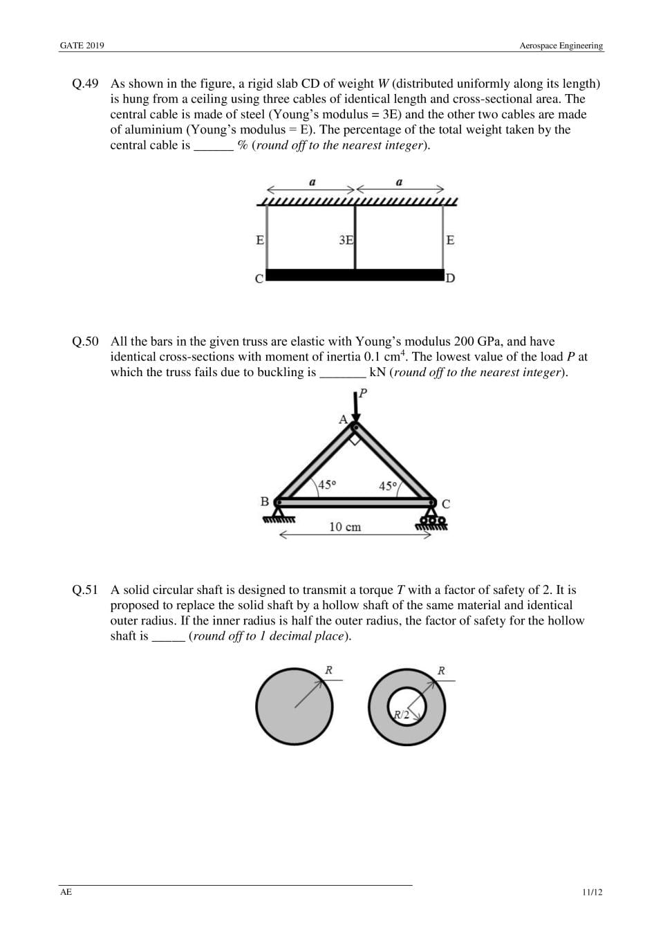 GATE 2019 Question Papers PDF with Answers (26 Papers)