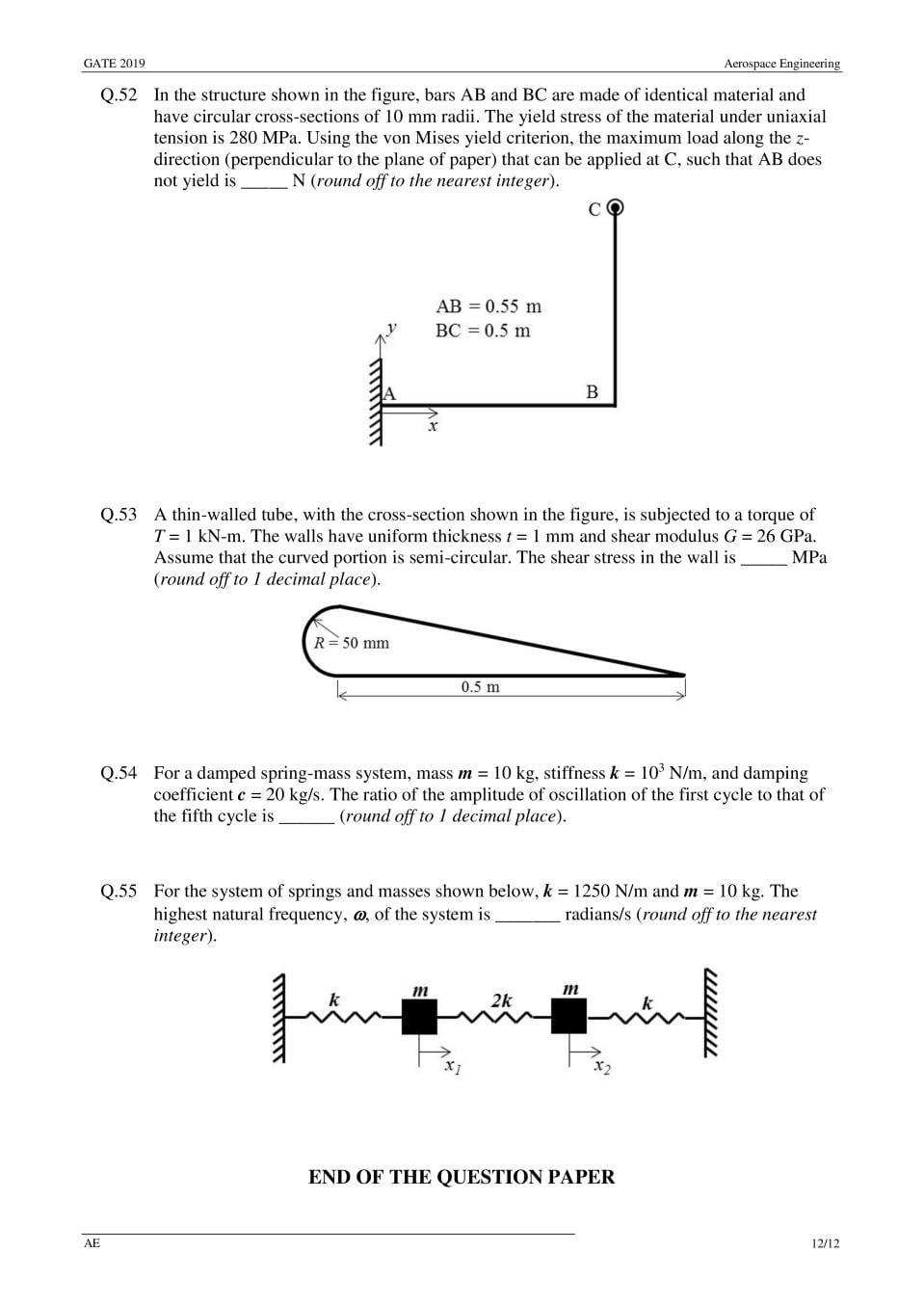 GATE 2019 Question Papers PDF with Answers (26 Papers)