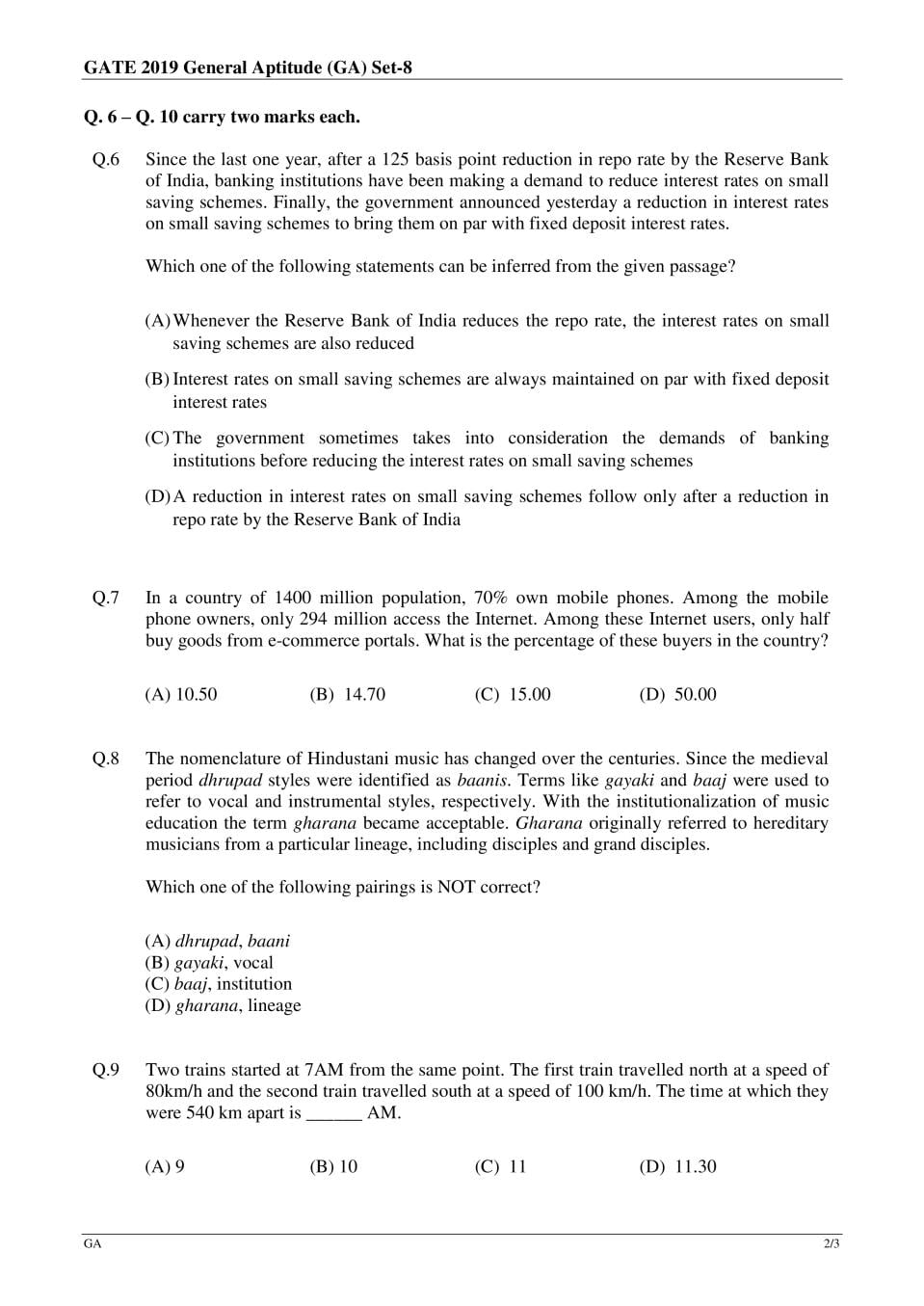 GATE 2019 Question Papers PDF with Answers (26 Papers)