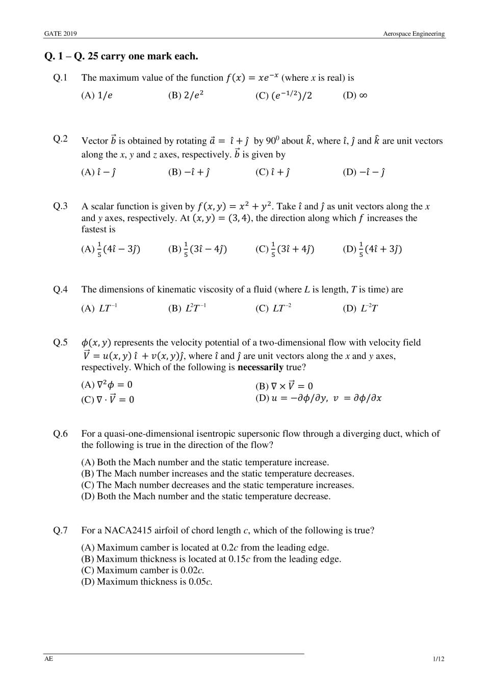 GATE 2019 Question Papers PDF with Answers (26 Papers)