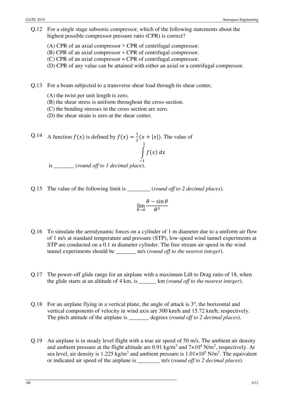 GATE 2019 Question Papers PDF with Answers (26 Papers)