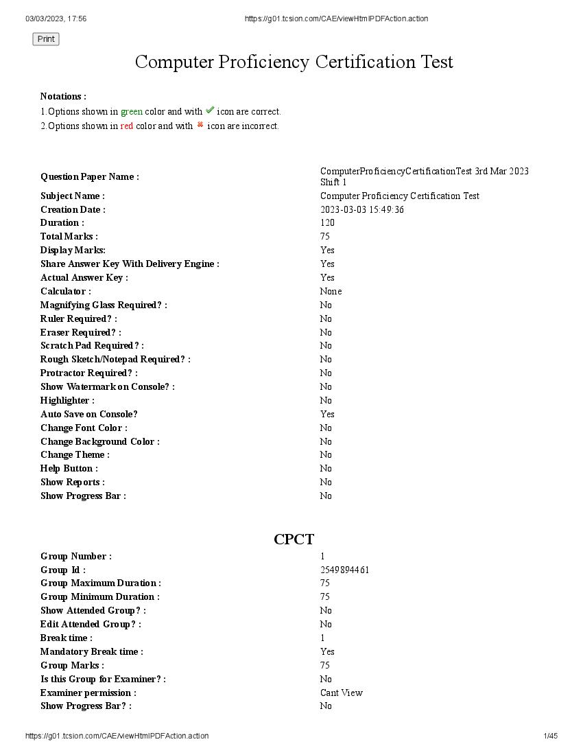 MP CPCT 3 Mar 2023 Question Paper Shift 1 - Page 1