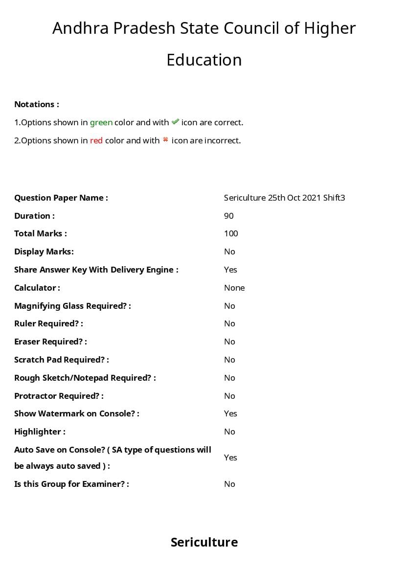 AP PGCET 2021 Question Paper With Answer Key Sericulture