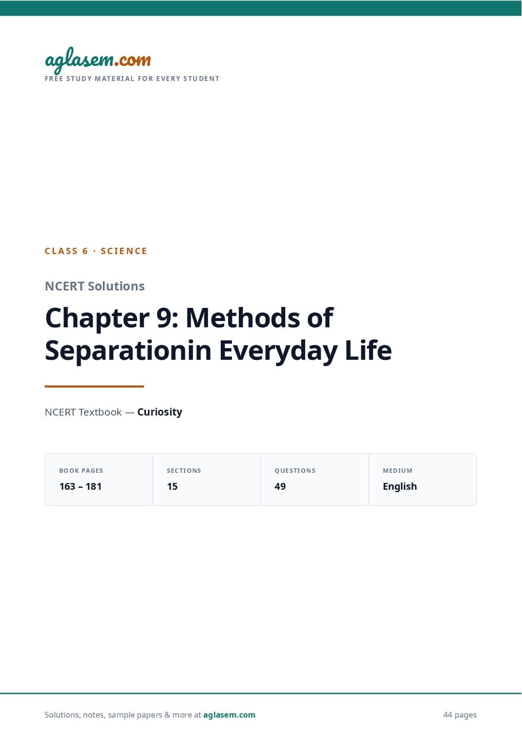 NCERT Solutions Class 6 Science Chapter 9 Methods of Separation in Everyday Life - Page 1 of 45